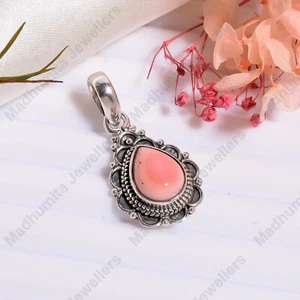 Collar "colgante" de plata de ley 925 maciza con piedras preciosas de ópalo rosa natural para ella - Imagen 1 de 4