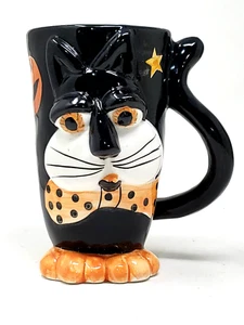 Taza Espeluznante Hueca Halloween Dimensional 3D Gato Negro Naranja Calabazas Estrellas 2002 - Imagen 1 de 13