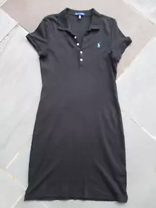 RALPH LAUREN Polo Women BLACK Collared COTTON Classic Preppy SHIRT DRESS Logo M - Picture 1 of 8