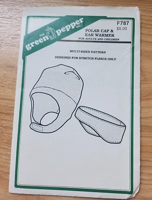 Green Pepper Polar Cap Ear Warmer Hat Pattern Adults Child Uncut - Image 1 of 3