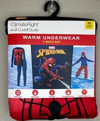 ClimateRight Cuddl Duds Med 8-10 Spiderman Ropa Interior Térmica Conjunto de 2 Piezas Capa Base Foto 1 de 4