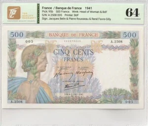 1941 France 500 Francs  Pick#95b 64 Choice UNC - Picture 1 of 2