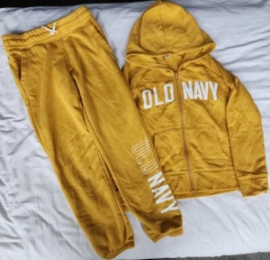 Old Navy Girls Zip Up Hoodie ~ w/ Sweatpants~ Size L (10-12) Gold - Picture 1 of 5