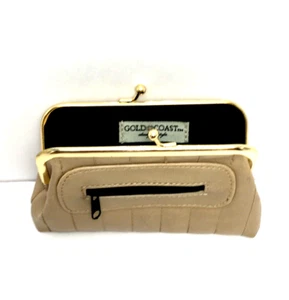 Gold Coast kiss lock coin purse tan leather change wallet with zipper pocket - Picture 1 of 12