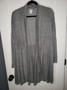 Pretty Young Thing Women's Cardigan Gray w/ Silver Metallic Stripes Size XL - Picture 1 of 10