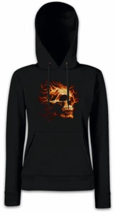 BURNING SKULL I Damen Hoodie Kapuzenpullover Brennender Schädel Dead Totenkopf - Picture 1 of 1