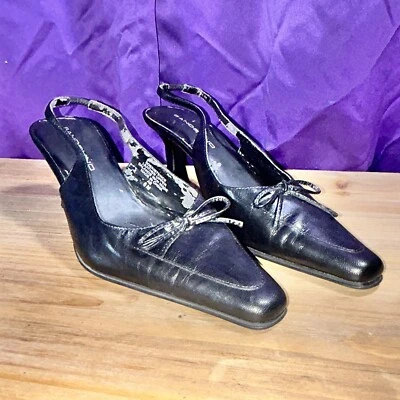 "Bandolino Negro Cuadrado Puntera Punta 3"" Eslinga Tacones Traseros Talla 6 Ver Fotos" Foto 1 de 4