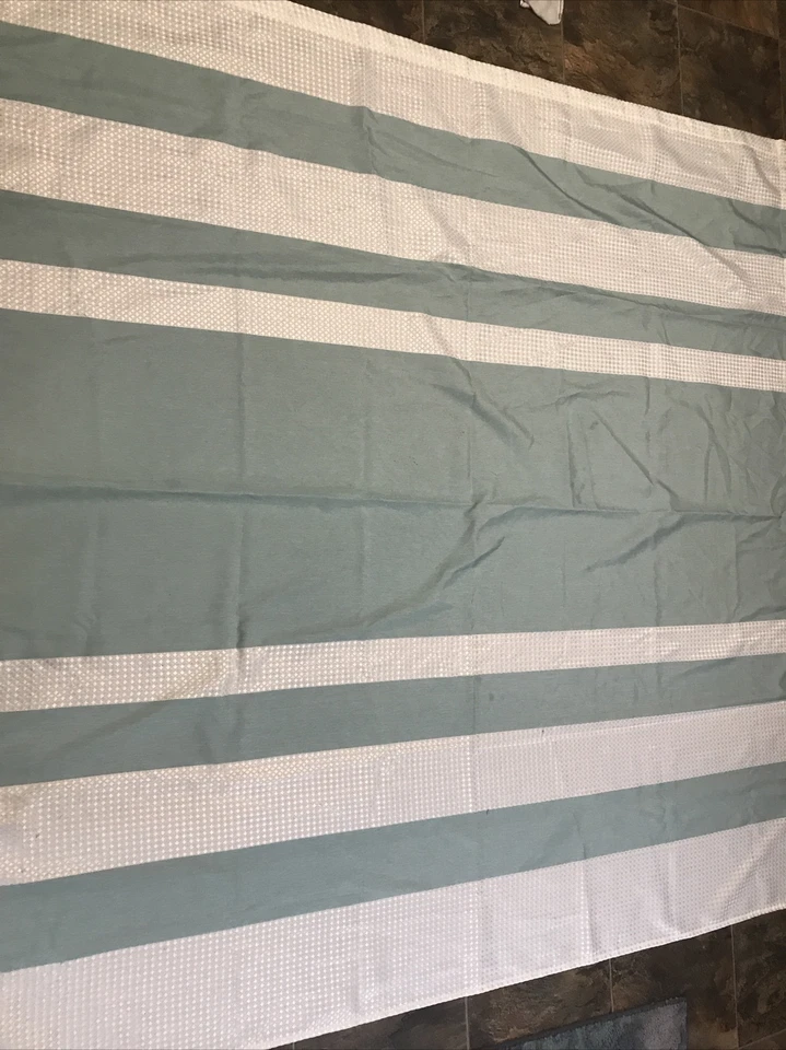 shower curtain green and white striped  - Image 1 of 4