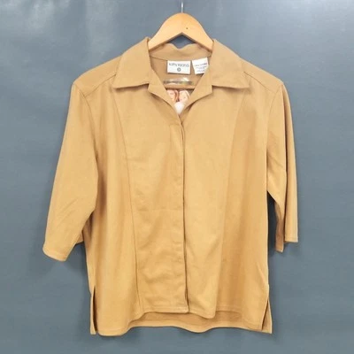 NWT Kathy Ireland Tan Faux Suede Quarter Sleeve Blouse Top Size Large - Image 1 of 4