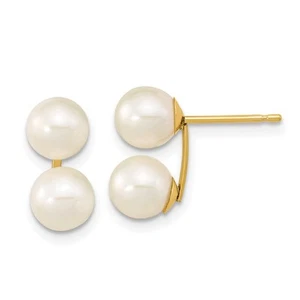 10k Yellow Gold 6-7mm White Freshwater Cultured Double Pearl Ball Stud Earrings - Picture 1 of 3