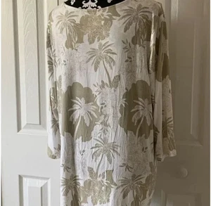 Blusa informal Palm Grove para mujer 3X blanca y verde floral manga 3/4 cuello redondo - Imagen 1 de 8