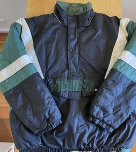 Vintage 90s Michigan State Spartans Jacket Puffer Zip Hood Mens XXL NCAA - Picture 1 of 4