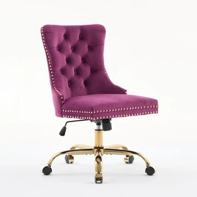 Velvet Home Office Chair Adjustable Height Swivel Chair Computer Chair Purple - Image 1 of 4