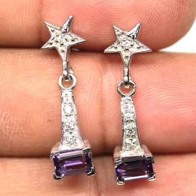 925 Пробы фиолетовый аметист и кубический цирконий серьги белое золото покрытием - Изображение 1 из 4