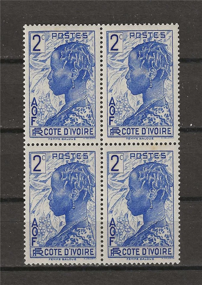Ivory Coast 1936 Sc# 113 Baoule Woman 2c block 4 MNH - Image 1 of 1