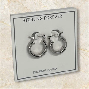 Rhodium Plated Mini Hoop Earrings Stylish Fashion Chic Trendy Elegant Stunning - Picture 1 of 11