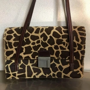 FENDI Haircalf Leather Tote Bag Animal Pattern Vintage Brown Shoulder USED A523 - Picture 1 of 9