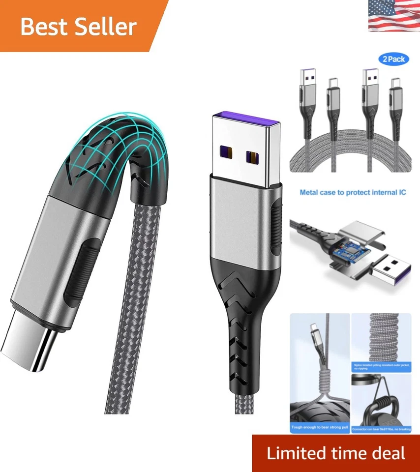 Cable de carga USB C trenzado de alta velocidad de 10 pies para alimentación y transferencia de datos eficientes Foto 1 de 4