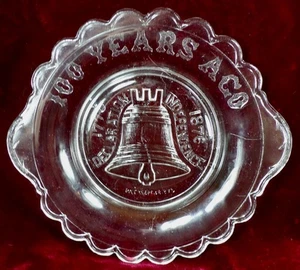 Adams Centennial 1876 Bowl Liberty Bell Clear Glass Tab Handles Shallow EAPG - Picture 1 of 8