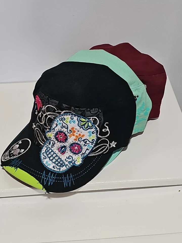 Leader LOGA Calavera Rosas Parche Bordado Cadete Grunge Sombrero Gorra Correa Lote  Foto 1 de 4