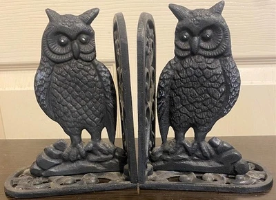 Juego de sujetalibros de búho de hierro fundido de 6,5" H decoración de cabaña de bosque rústico pesado Foto 1 de 4