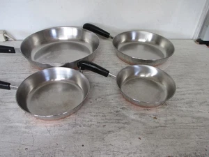 Vtg 4 Pc Revere Ware Fry Pans Skillets 12" 10" 8" 7" Copper Clad Cookware - Picture 1 of 6