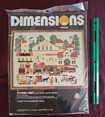 Vtg New Dimensions 1177 Victorian Street Market Horses Carriage 1980 Crewel Kit - Image 1 of 4