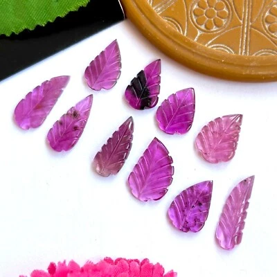 Natural Pink Tourmaline Hand Carving Leaf 10 PCS Loose Cabochon For Jewelry - Image 1 of 4