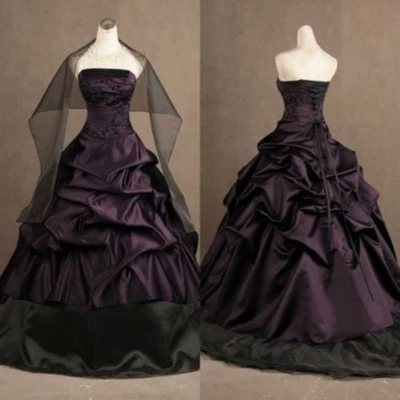 Gothic Victorian Wedding Dresses with Cape Ruffles Vintage A Line Bridal Gowns - Image 1 of 4