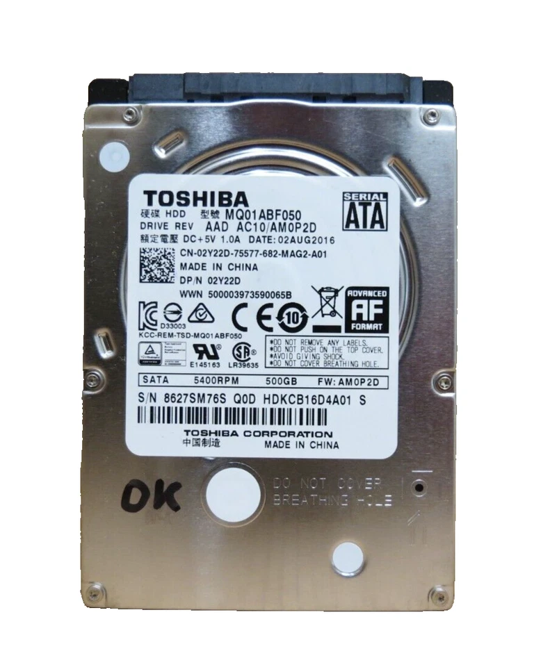 DISCO DURO SATA 2.5" TOSHIBA MQ01ABF050 500GB DATE: 02AUG2016 - Imagen 1 de 1
