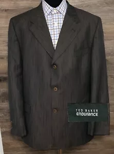 Ted Baker Endurance Men's Linen Wool Brown Striped Blazer Sport Coat Jacket 46L - Picture 1 of 12