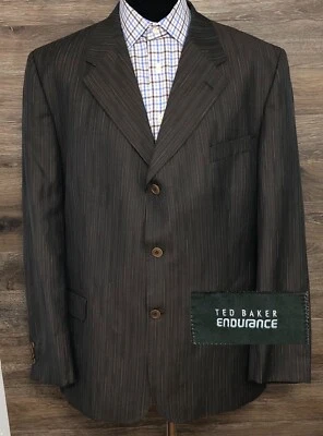 Blazer Abrigo Deportivo Ted Baker Endurance Para Hombre Lino Lana Marrón Rayas 46L Foto 1 de 4