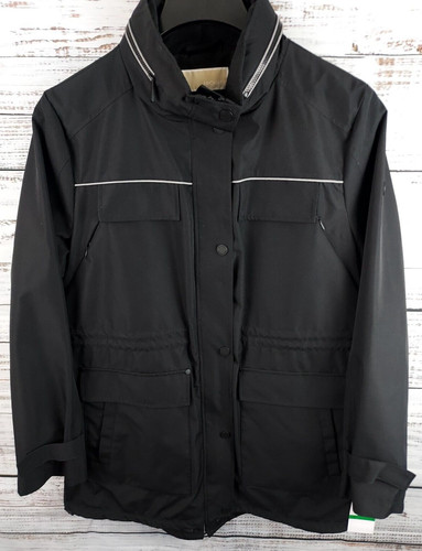 Impermeabile Michael Kors nero anoraks cappuccio nascosto tasche vita chiusa NUOVO