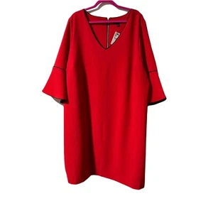 Lane Bryant Dress Shift Plus Size 28 Red Bell Sleeve Lined V neck NWT - Picture 1 of 9