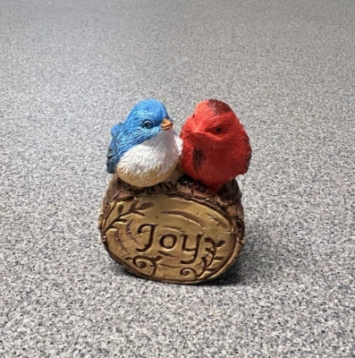 Blue Bird & Cardinal on Joy Tree Stump Log Figurine - Image 1 of 4