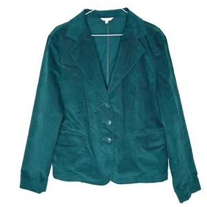 L.L. Bean Blazer Corduroy Womens Size 16 Blue Green Three Button Academia Jacket - Picture 1 of 20