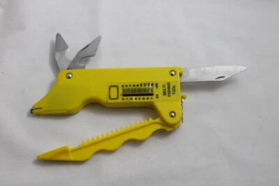 Faca vintage multi pesca ferramenta de caça faca fita métrica escala colecionável amarela - Imagem 1 de 4