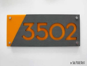 Modern House Numbers, Concrete and Acrylic Edge - Sign Plaque All Colors & Size - Picture 1 of 18