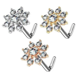 Nasenpiercing Nasenstecker piercing Stud mit filigraner Kristall Blume - Foto 1 di 4