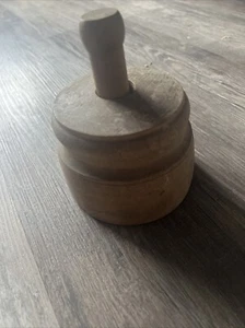 Antique Plunger Type Wood Butter Stamp Mold Press -  Carved Wheat Design  - Picture 1 of 4