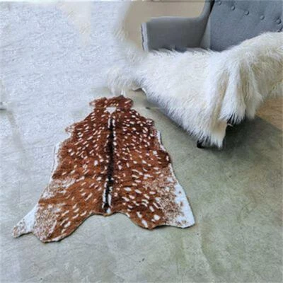 Deer Animal Printed 3.4'x3' Cow Hide Faux Fur Rug Mat Carpet Blanket Washable - Image 1 of 4