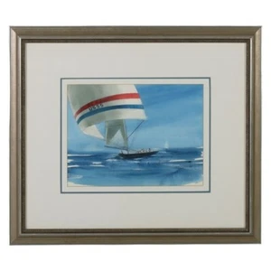 MILLARD WELLS STARS STRIPES 1987 AMERICAS CUP ORIG WATERCOLOR PAINTING SIGNED - Picture 1 of 6