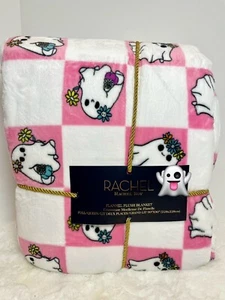 Rachael Roy QUEEN PINK Halloween Checked Flower Ghost Throw Blanket - Picture 1 of 4
