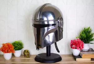 Star Wars The Mandalorian Helmet with Wooden Display Stand Boba Fett LARP Gift - Picture 1 of 8