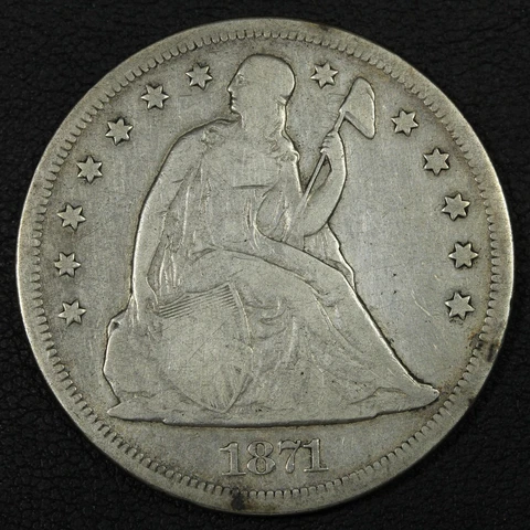 1871 Seated Liberty Silver Dollar - Cleaned Cover