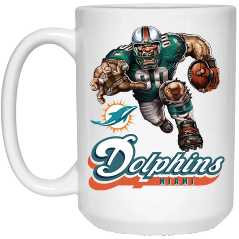 Miami Dolphins Logo Player Mascot White 15 oz Ceramic Coffee Mug Cup Cover