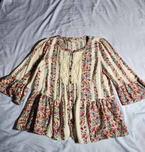 Maeve Top Damen Größe 8 Beige Blumenmuster 3/4-Ärmel Rundhals Knopfleiste - Bild 1 von 17