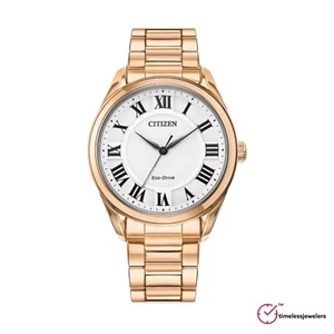 Citizen Eco-Drive Womens Roman Numerals Rose Gold Braclet Watch 35MM EM0973-55A - Picture 1 of 4