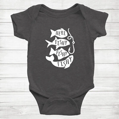 Body Bebé Mameluco Raglán Ducha Regalo Playa Vacaciones Divertido Aquí Pescado Pescado Foto 1 de 3
