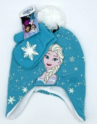 Disney Frozen Niñas Invierno Sombrero y Mitón Conjunto Gorro Pom Elsa Talla Única NUEVO CON ETIQUETAS AB10 Foto 1 de 4